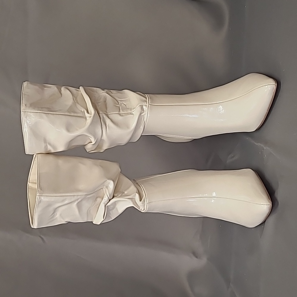 COUTGO Women's High Heel Stiletto Slouchy Riding Booties, White, Size 8.5